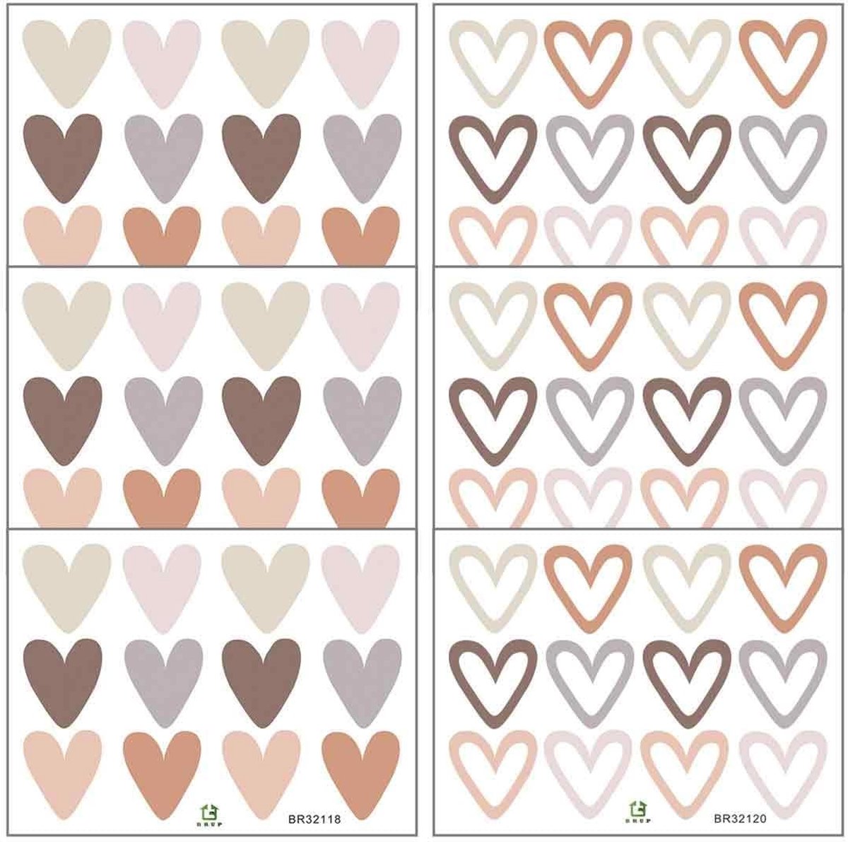 Dailygoods- Muurstickers Hartvorm - 72 Stuks - Zelfklevend - Wanddecoratie Kinderkamer - Bohemian Stijl - Hoogwaardige Materialen
