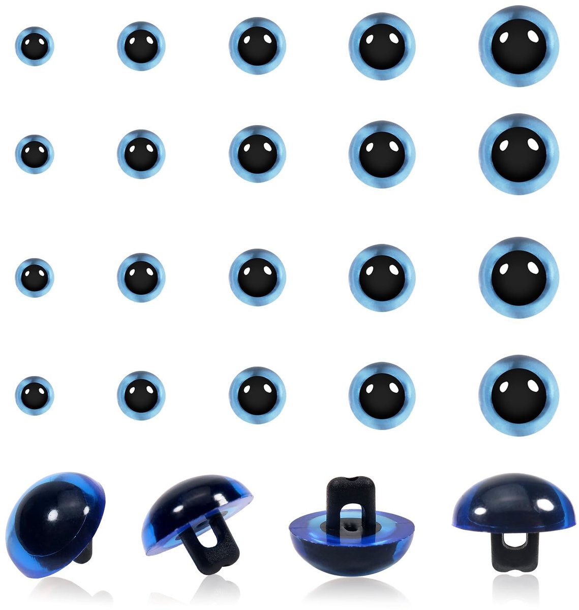 Dailygoods- Naaiogen Blauw - 50 Stuks - 9mm/10,5mm/12mm/13,5mm/15mm - Kunststof - Stevig en Veilig - Geschikt voor Amigurumis - Poppenogen