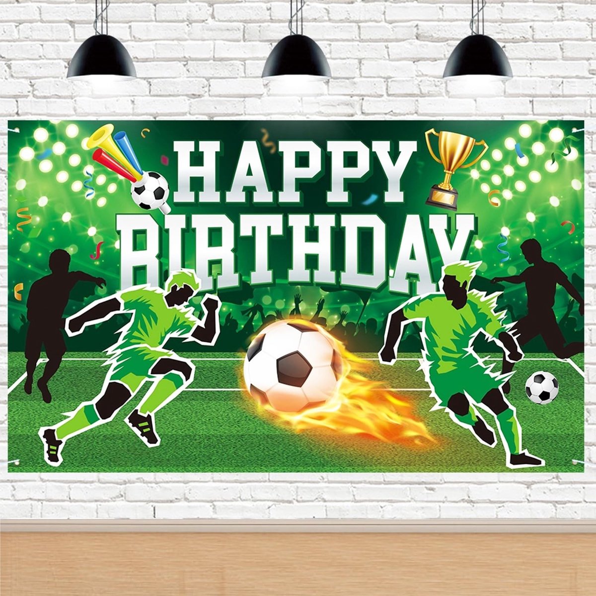Dailygoods- Voetbal Achtergrond 110 x 180 cm - Feest Decoratie - Happy Birthday - Verjaardagsfeest - Sportthema - Kleurige Ontwerpen - Feestdecoratie