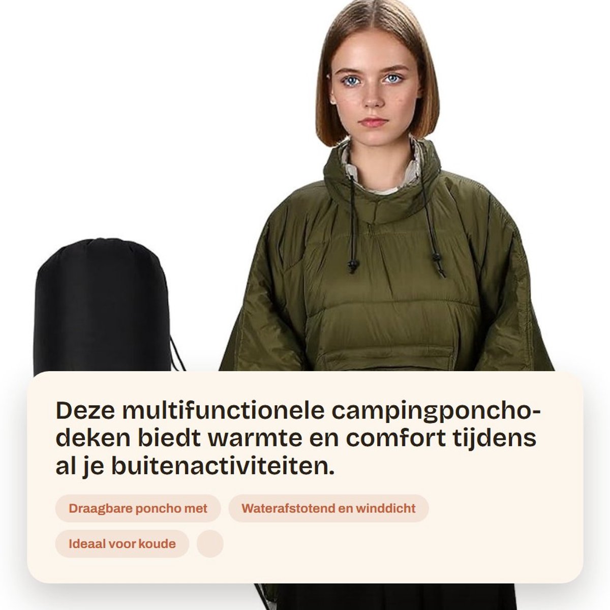 Dailygoods- Campingponcho Waterafstotend - Deken met Capuchon - Winddicht - Draagbaar - Thermische Deken - Verstelbare Capuchon