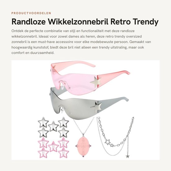 Dailygoods- Zonnebril Retro Frameloos - Zonnebril Dames/Heren - Meerkleurig - Inclusief Kettingen - Hoogwaardig Kunststof - Perfect voor Feesten - Fashion Sunglasses van Dailygoods — afbeelding 3