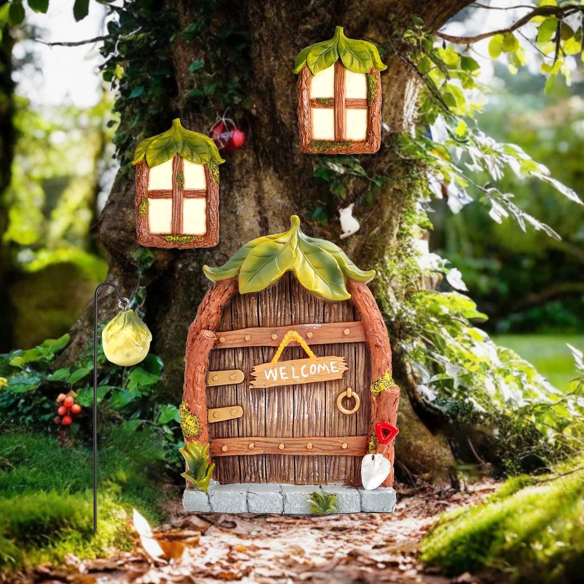 Dailygoods- Tuinbeeld Feeën Deur Set van 4 - Miniatuur Standbeelden - Tuin Decoratie voor Buiten - Glow in the Dark - Magische Tuinbeelden - Sprookjesachtige Decoratie - Tuindecoratie