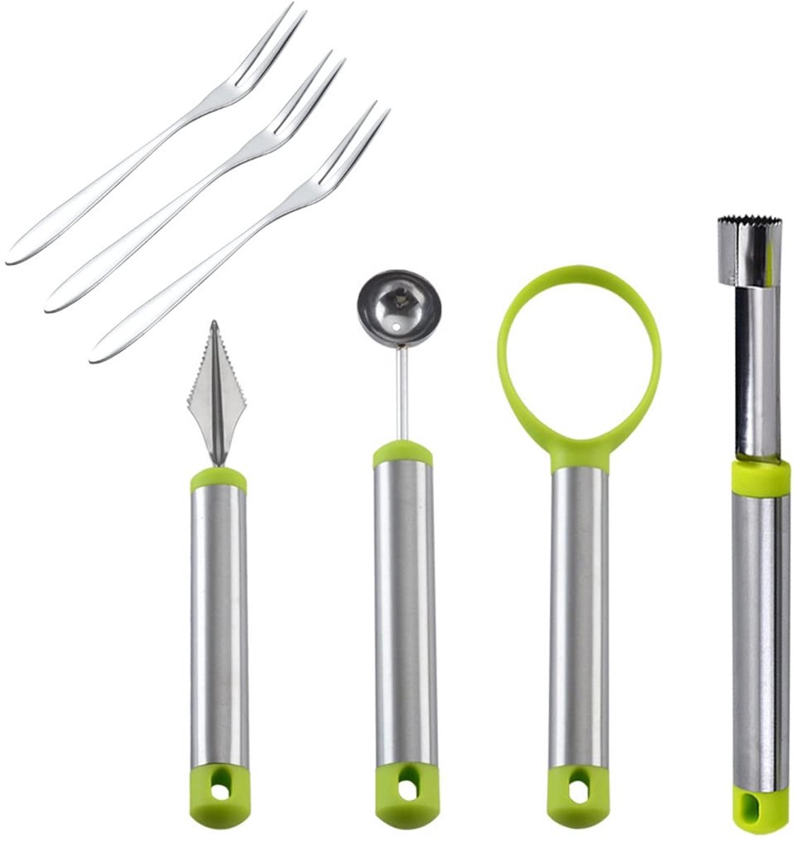 Dailygoods- Fruitgereedschap 7 Stuks - Multifunctioneel - Appelontpitter - Fruitsnijmes - Meloenuitstekers - Roestvrij Staal - Veilig en Duurzaam - Keukenhulpmiddelen