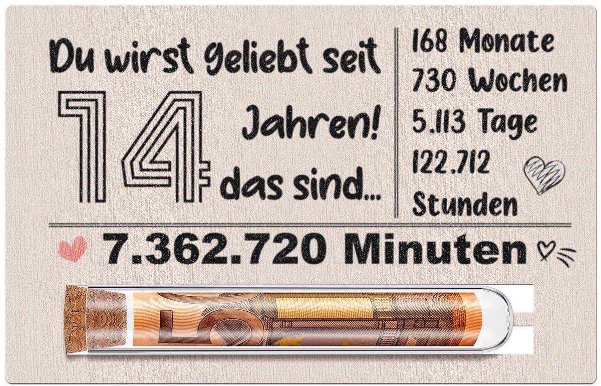Dailygoods- Geldgeschenk Houten Verpakking - Reageerbuis - Verjaardagscadeau - 14e Verjaardag - Ruimte voor Contant Geld - Houten Wenskaart
