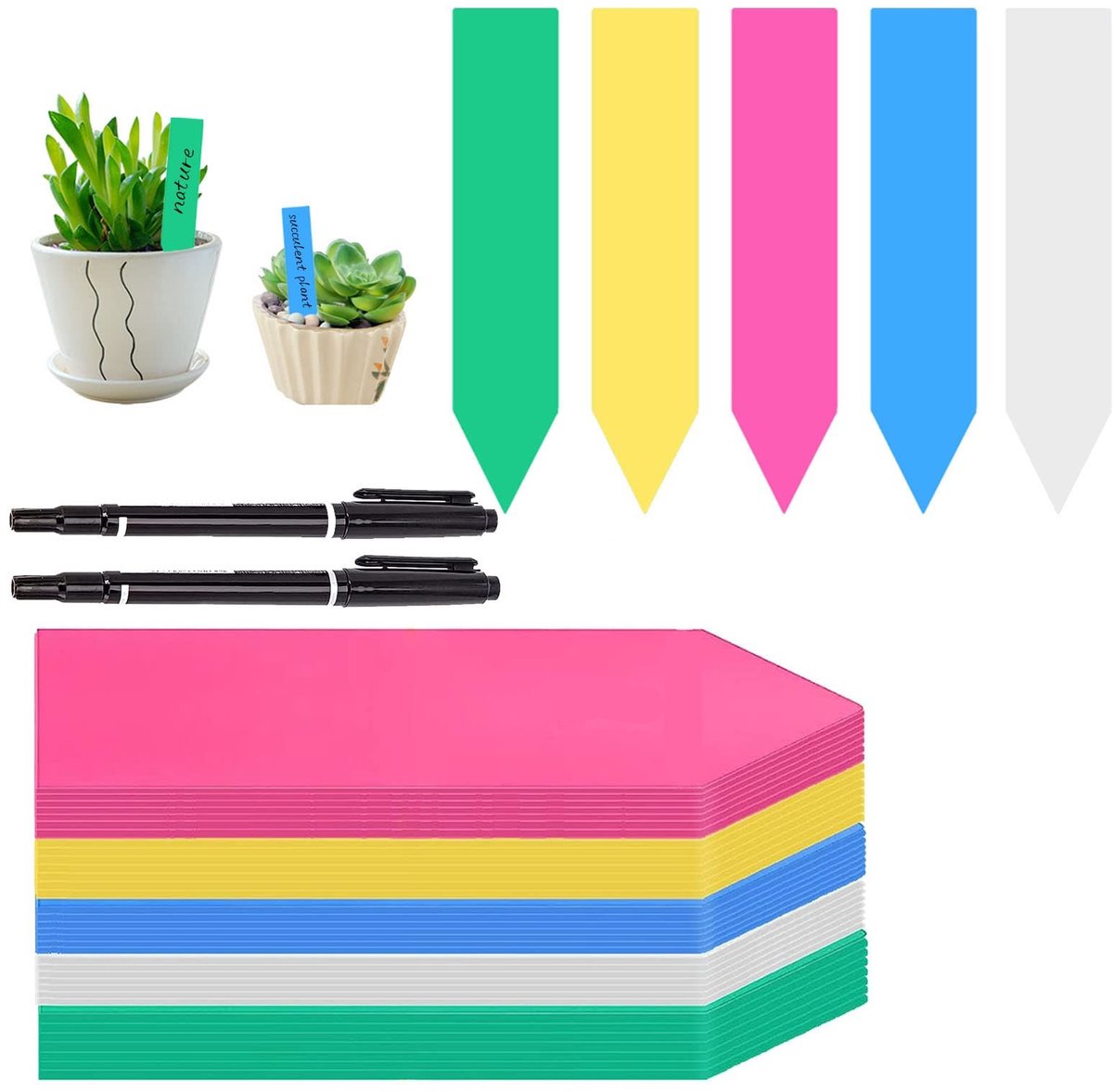 Dailygoods- Plantenbordjes Pakket van 500 - Weerbestendige Tuinlabels - Plastic Plantenstekers - 10 cm x 2 cm - Plantenmarkeringen - Inclusief 2 Zwarte Pennen - Plantetiketten