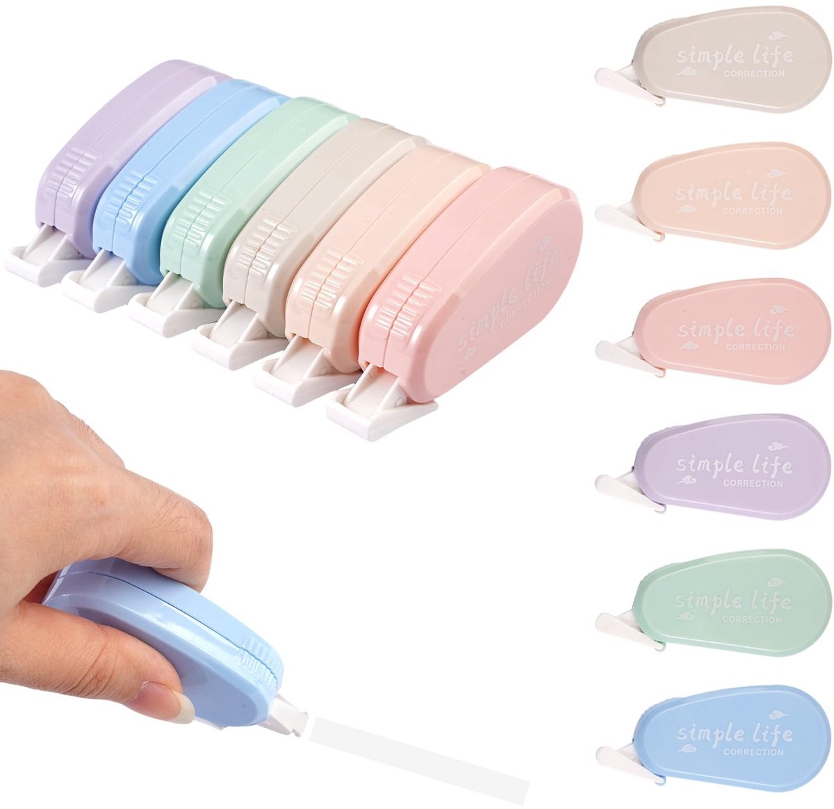 Dailygoods- Correctietape 12 Stuks - 4 m x 5 mm - Set Mini - Met Beschermkap - Voor Kinderen - Thuis/School/Kantoor - Correctieroller