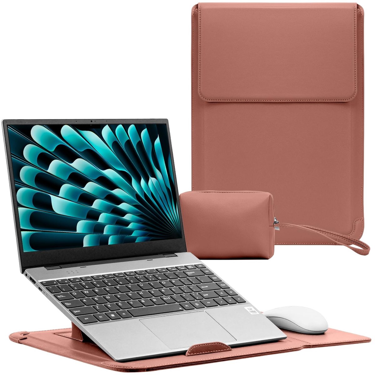 Dailygoods- Laptophoes 13,3-14 inch - Tas met standaard - Donkerroze - Bescherming - Geschikt voor laptops - Laptoptas