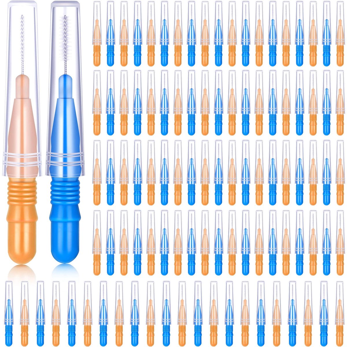Dailygoods- Interdentale Borstel 100 Stuks - Tandenstokers - Tandheelkundige Hygiëne - Tandenreiniger - Flossing - Oranje/Blauw - Tandenstoker
