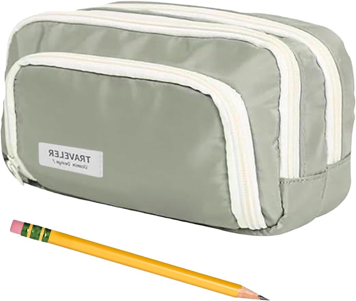 Etui Organizer - Schrijfwarentas Opberger - Bureau Organisatie - Drie Vakken - 21 cm - Groen