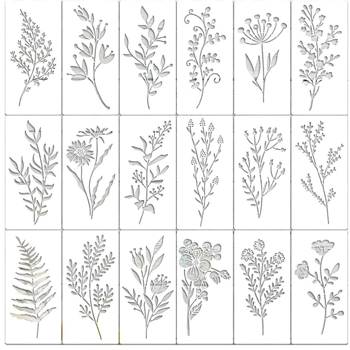 Dailygoods- Sjablonen 18 stuks - Herbruikbare Kunststof - Natuurlijk Thema Bloemen/Vlinders/Vogels - Afmetingen 15 x 7,5 cm - Perfect voor Schilderen - Eenvoudig te Gebruiken - Stencils