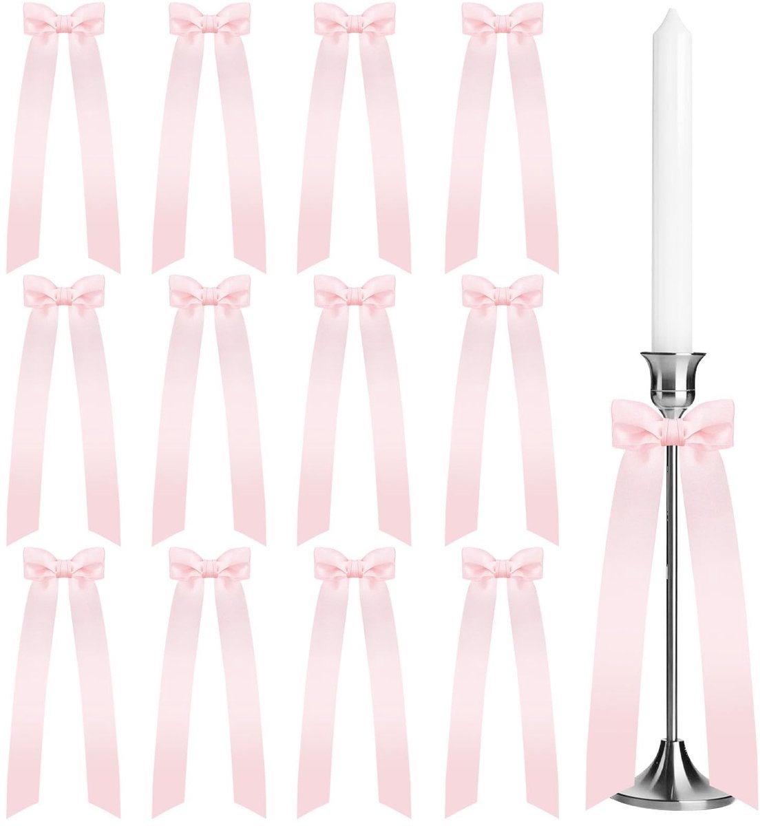 Dailygoods- Kandelaar 12 stuks - Boog Kandelaar - Decoratieve Strikken - Tafel Centerpieces - Handgemaakt - Premium Lint - Kaarsenhouder