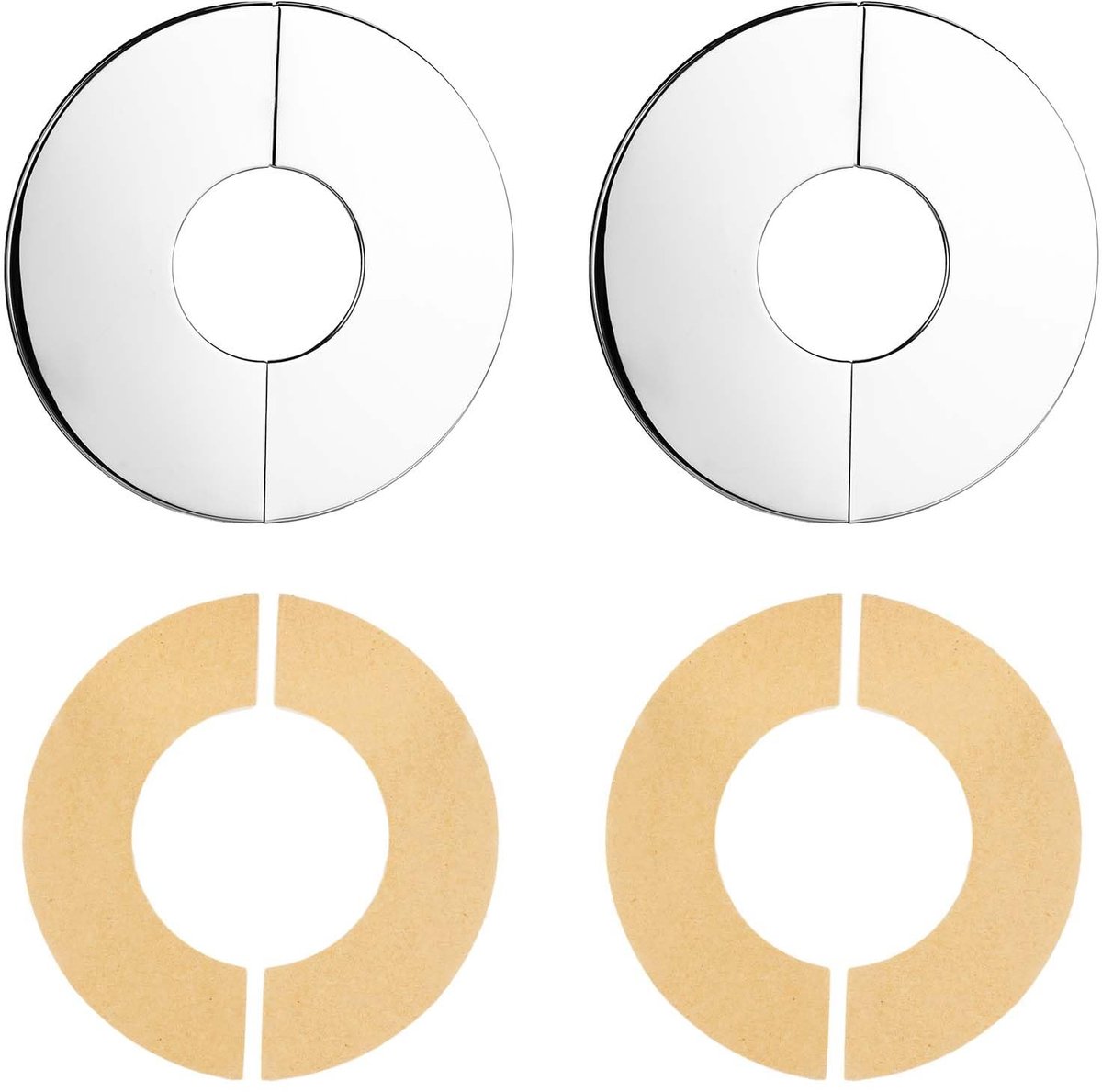 Dailygoods- Buisafdekking Roestvrij Staal - Ronde Muur Flens - 52mm Zelfklevende Afdekplaten - 2 Stuks - 14x14x0,5cm - Geschikt voor Toilet/Keuken - Wandflens