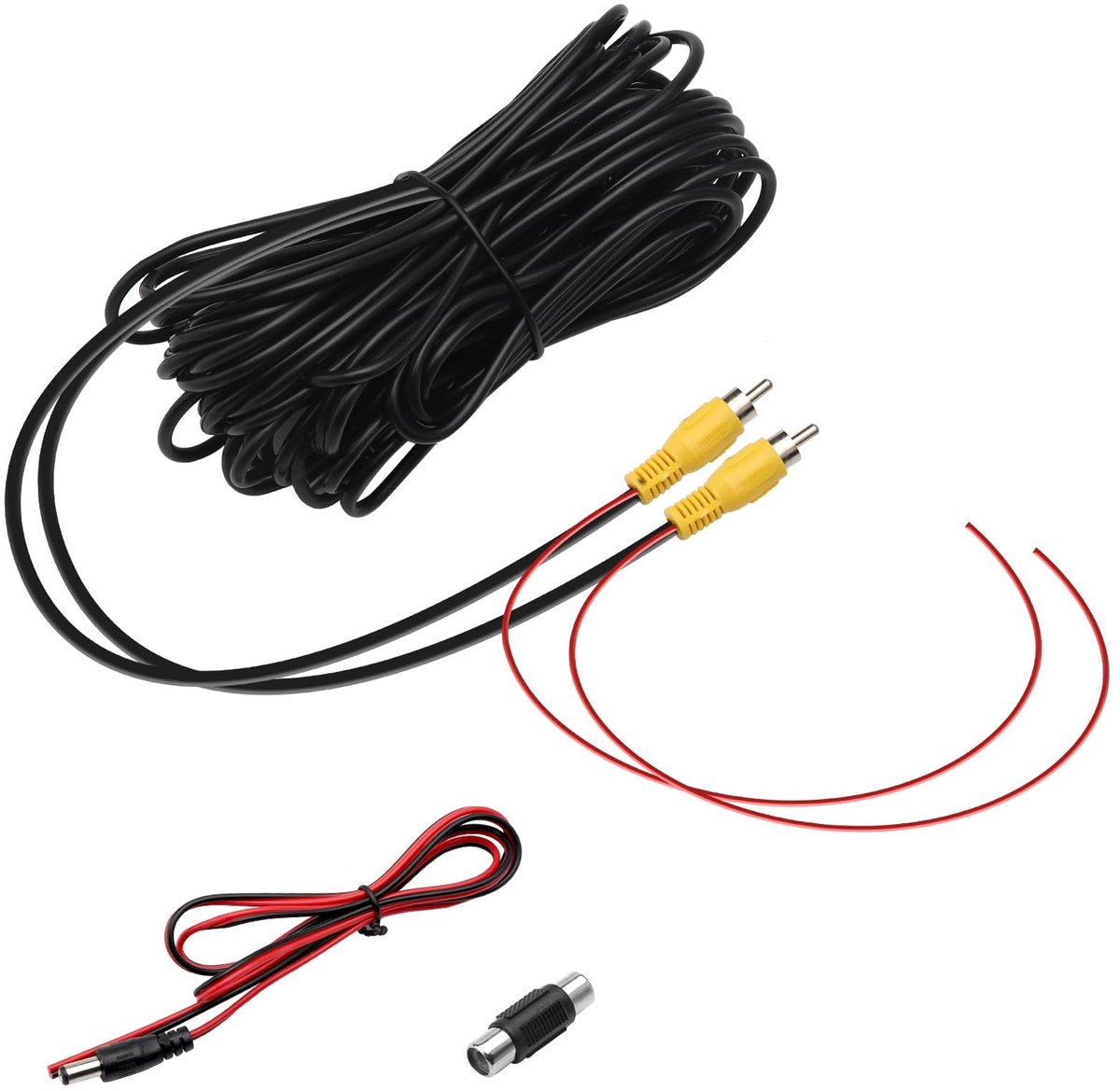 Dailygoods- Verlengkabel 10 meter - RCA-videokabel - Kabelverlenging - Achteruitrijcamera - Zwarte RCA-videoaansluiting - Inclusief 1 m DC stroomkabel