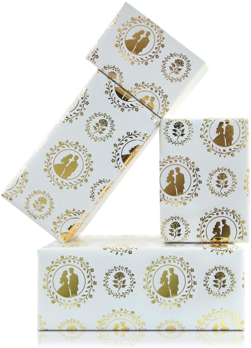 Dailygoods- Inpakpapier Bruiloft - 4 Vellen - Goudfolie Bloemen - 50 x 70 cm - Duurzaam - Elegant Ontwerp - Scheurvast - Cadeaupapier