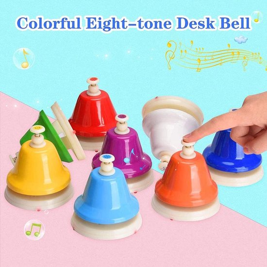 Bureaubellen Set - Muziekbellen Regenboog - Muziek Leren - Diatonische Tonen - 8 Stuks - Regenboog — afbeelding 4