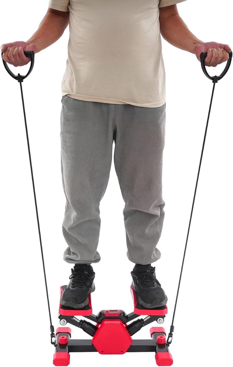 Mini stepper - Pedaaltrainer thuis - Been en arm training - LCD trainingsdisplay - 150 kg capaciteit - Rood zwart
