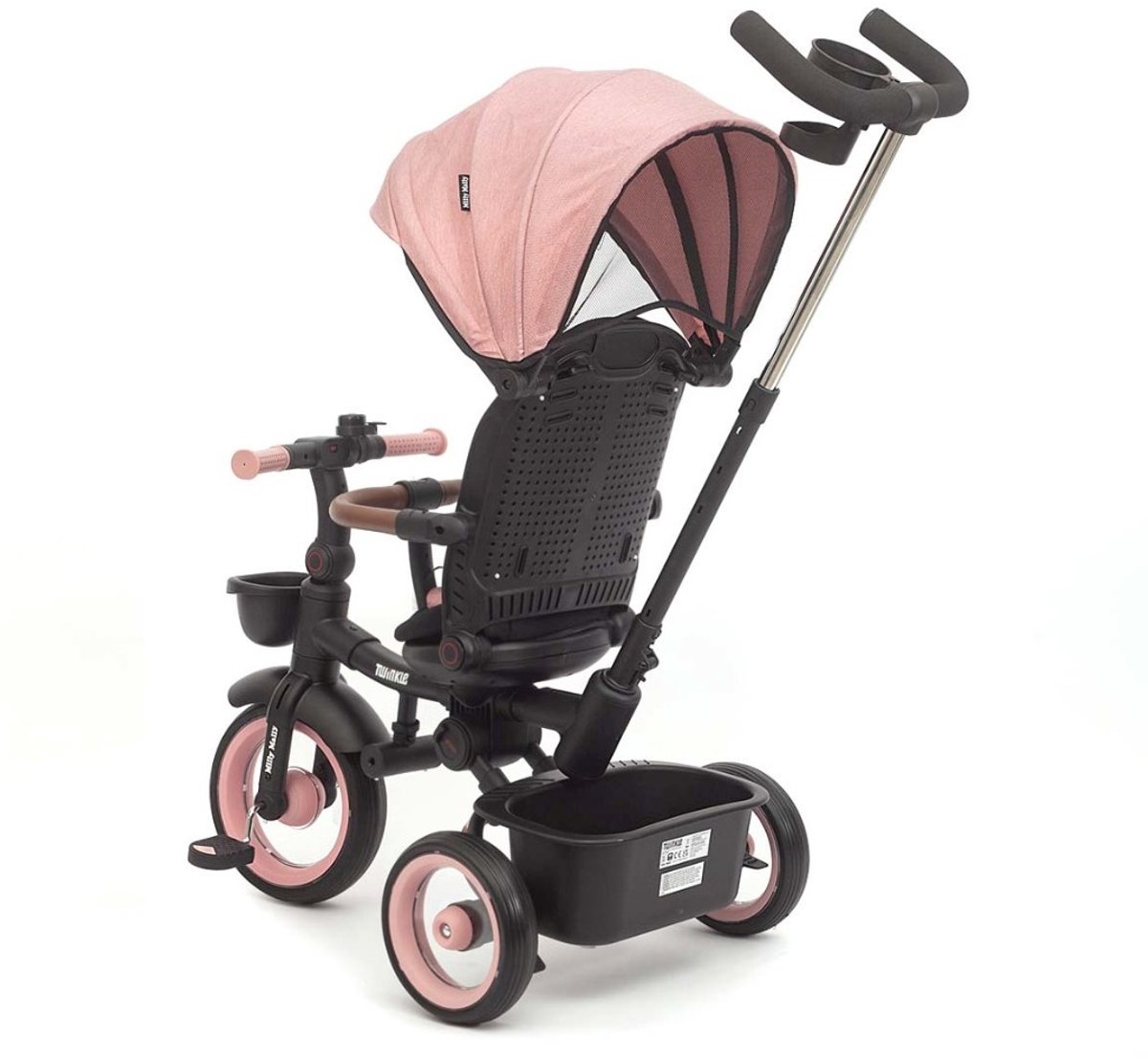 Milly Mally - Driewieler - driewieler met 180° draaibare zitting roze staal - kinderfiets - peuterfiets - loopfiets - kinderdriewieler - fiets met duwstang