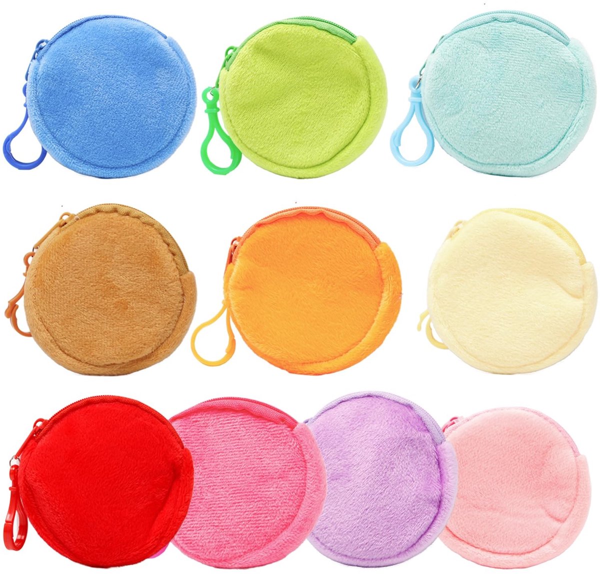 Dailygoods- Muntenportefeuille 10 Stuks - Kleurrijke Mini-Portemonnees - Pluche/Polyester - Ritssluiting - Sleutelhanger - Afmetingen 8x8 cm - Portemonnee