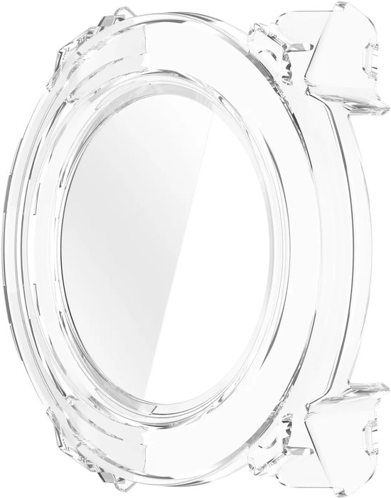 Transparante smartwatch beschermhoes met uitsparingen voor knoppen.