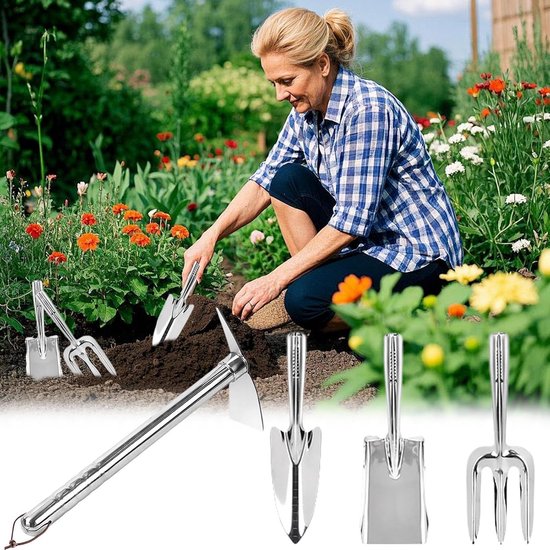 Tuin Gereedschapset - Roestvrij Staal - Tuinieren Buiten - Vervormingsbestendig Ontwerp - 40 x 15 x 5 cm - Zilver — afbeelding 4