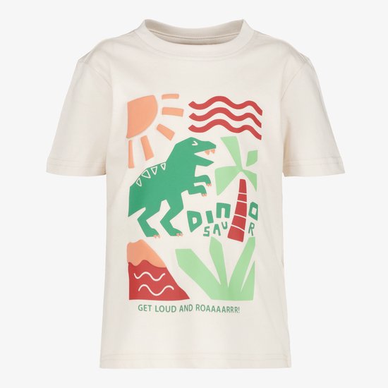 Unsigned jongens T-shirt met dino lichtbeige - Maat 110/116