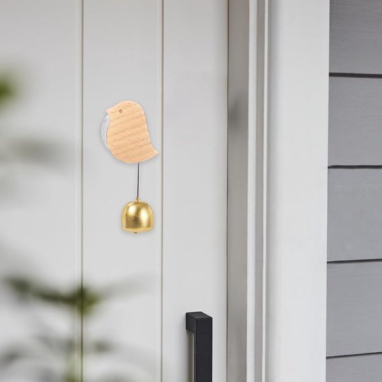 Houten Deurbel - Windspel Klok - Entree Verfraaien - Magnetische Montage - 10.8 x 8.3 cm - Houtkleur Goud — afbeelding 2