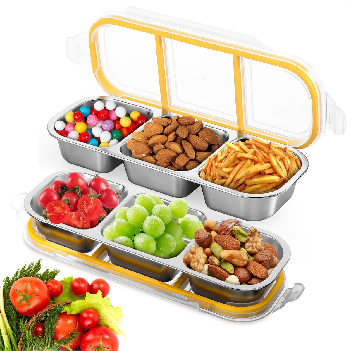 Dailygoods- Snackbox 2 stuks - Roestvrij Stalen - Lekvrije Bentobox - Compartimenten - Herbruikbare Voedselcontainers - 600ml Capaciteit - Lunchbox