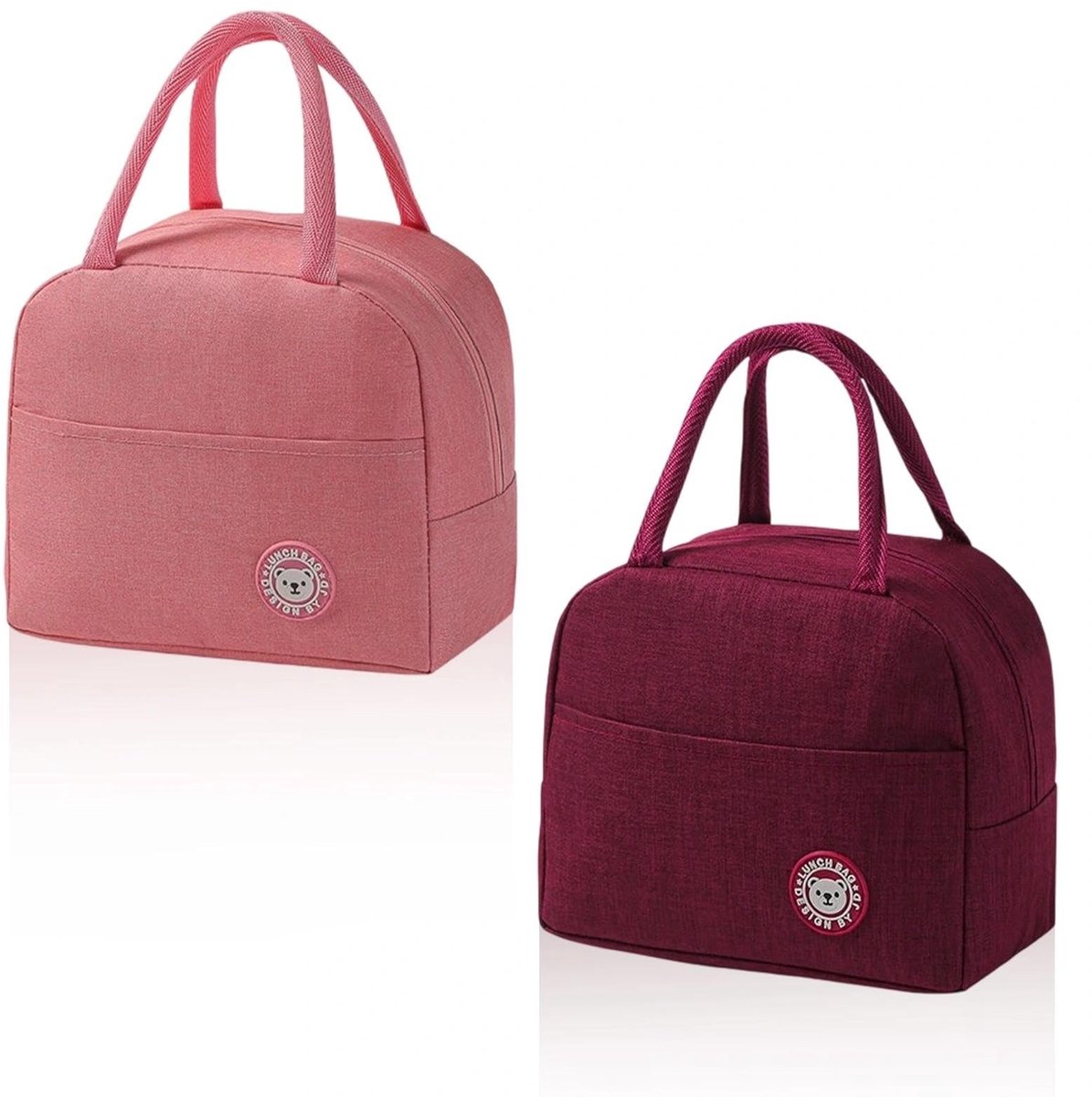 Dailygoods- Lunchtas 2 Stuks - Koeltas Mini - Wijnrood/Roze - Praktische Hengsels - Zijvakken - Voor Kantoor/School