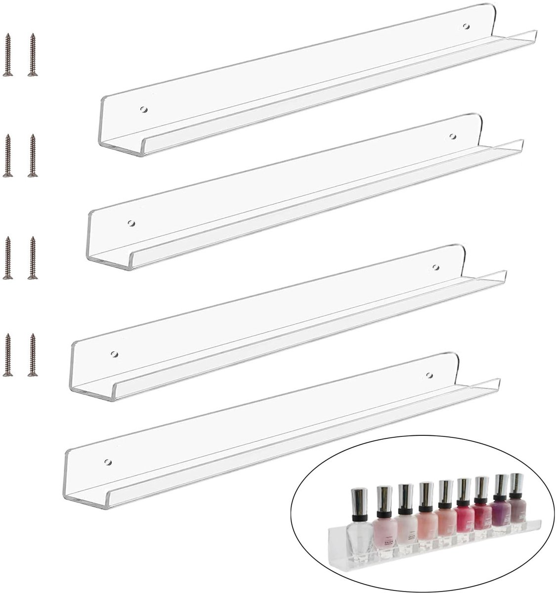 Dailygoods- Boekenplank Heldere Acrylplanken - Wandgemonteerd - Zwevend - Lichtgewicht - Duurzaam - 40 x 5 x 5 cm - Wandplank