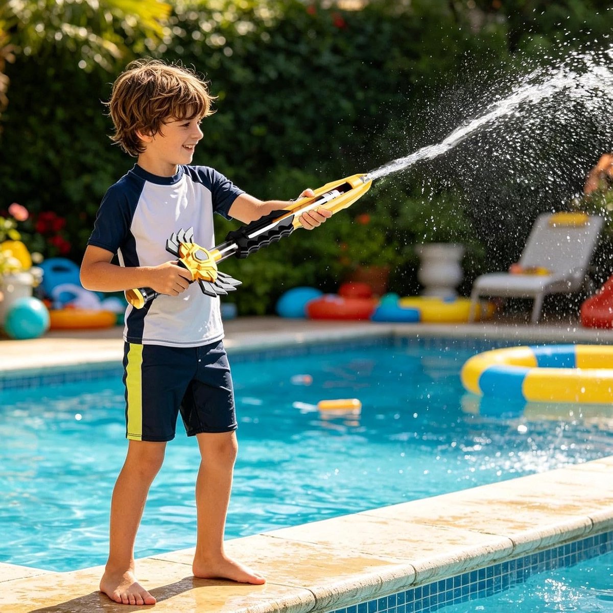 Waterspuiter Uittrekbaar - Waterkanon Kinderen - Zomer Pret - Vijf Gat Systeem - 43 cm Lengte - Goud – foto 6