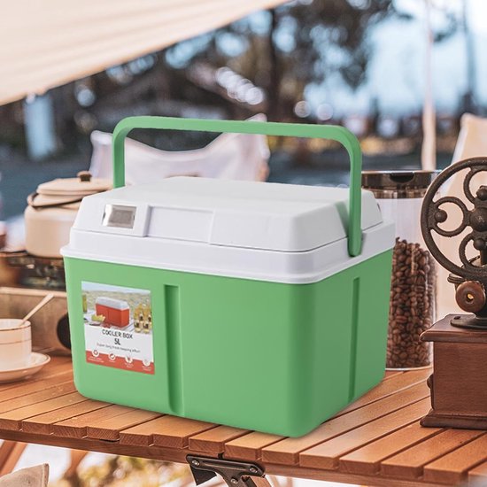 Kleine koeler - Draagbare ijskoeler - Picknick en reizen - Temperatuurweergave - 8L capaciteit - Groen — afbeelding 4
