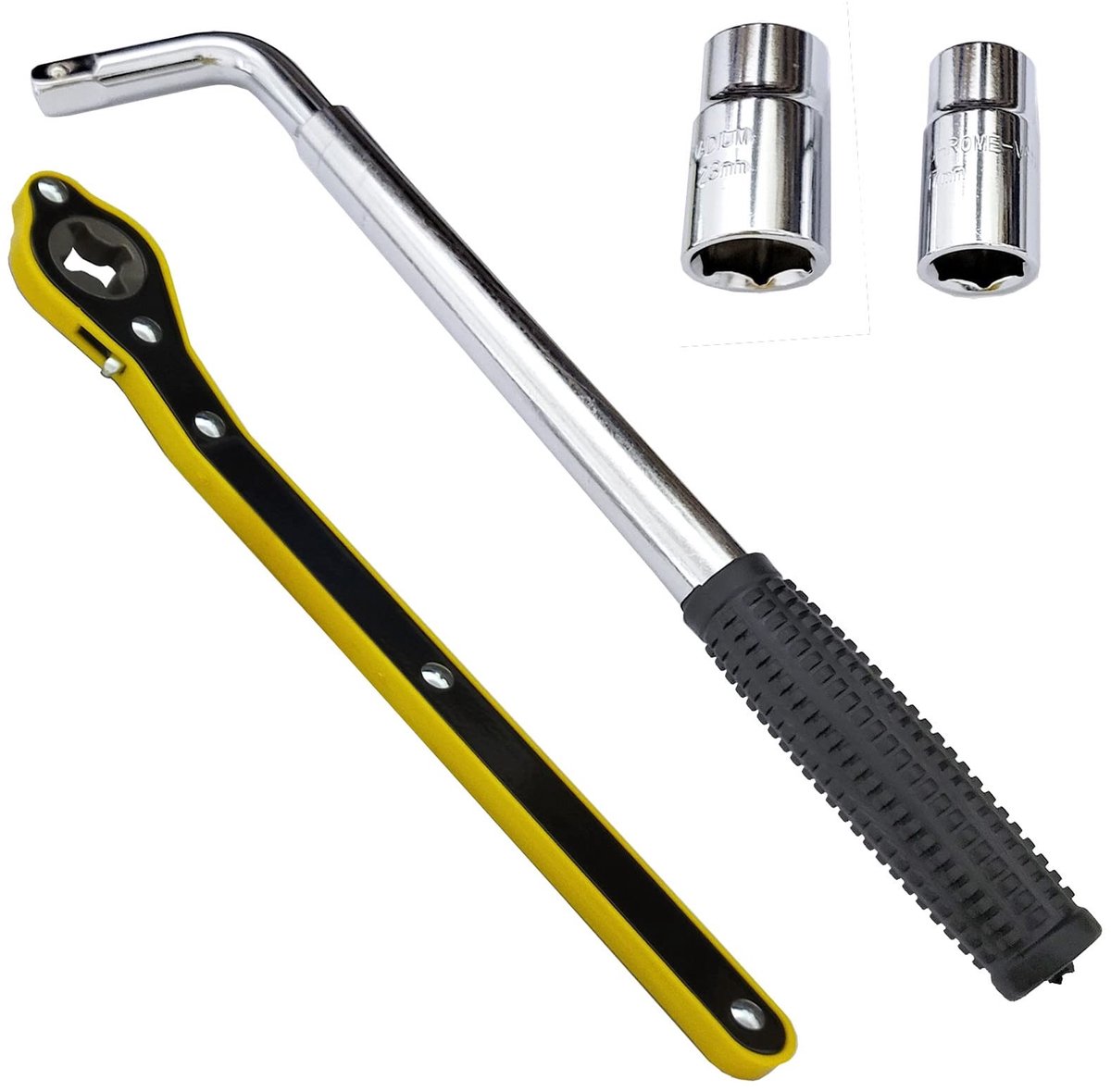 Dailygoods- Wielmoersleutel 360° Draaiend - Compact - Duurzaam - Roestvrij Staal - Geschikt voor Scissor Jack - Lengte 510 mm-360 mm - Bandenmoersleutel