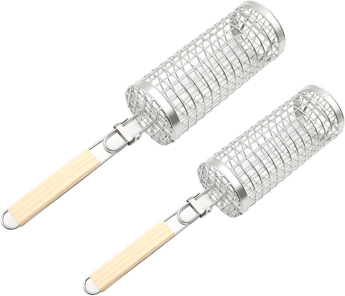 Grillmand Set - Groentemand BBQ - Buiten Grillen - Mesh Structuur - 2 stuks - Zilver