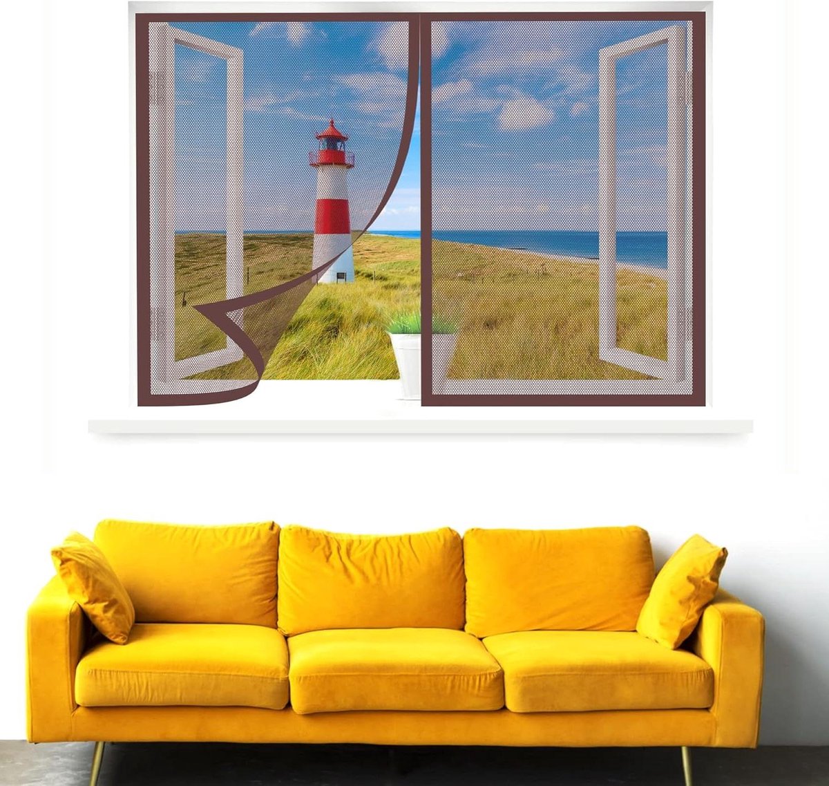 Magnetisch Hor - Insectenwering Raam - Buitenlucht Binnen - Zonder Boren - 105x110cm - Bruin