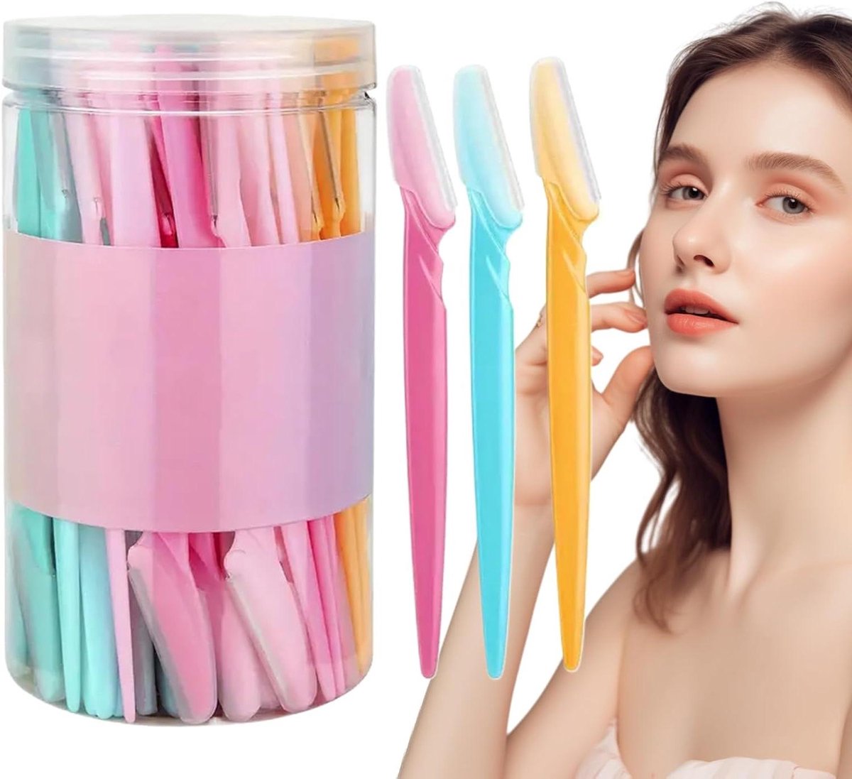 Wenkbrauwtrimmer Set - Gezichtsscheerapparaat - Precisie Ontharen - Veiligheidsdeksel Ontwerp - 66 Stuks - Grijs