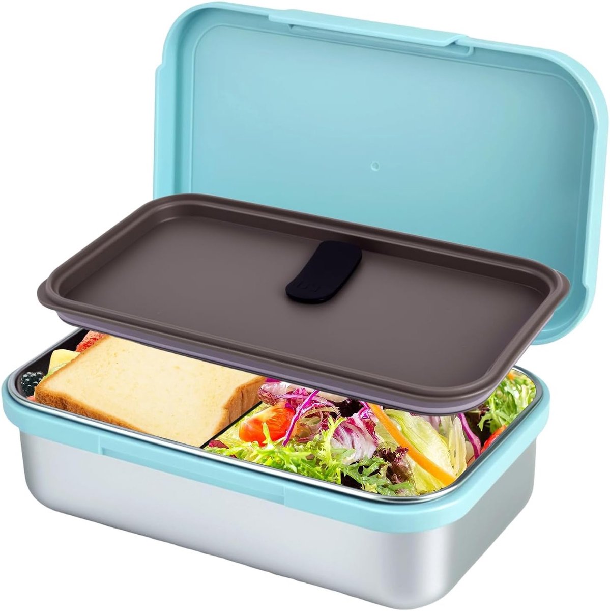 Praktische roestvrijstalen lunchbox met vakverdeling, lekvrij en vaatwasserbestendig, ideaal voor school, kantoor en onderweg, 900 ml