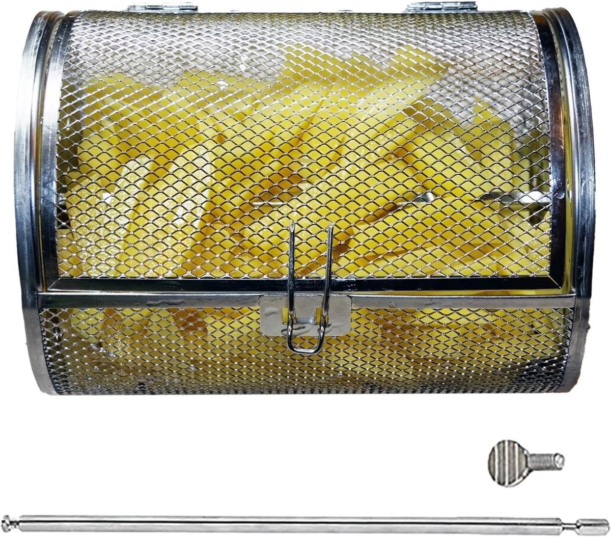 Grillkooi Roestvrijstaal - Ovenmand Braadtrommel - Gelijkmatig Grillen - 360 Graden Rotatie - 14x18 cm - Zilver