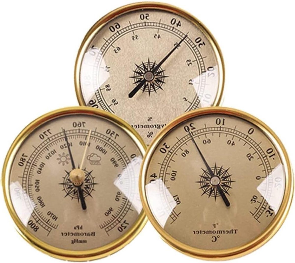 Barometer Thermometer Hygrometer - Weerstation Set - Weersvoorspelling Buiten - Hoge Nauwkeurigheid Meting - 28 inch - Goud