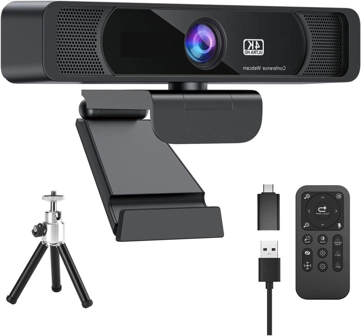 Webcam HD 4K - Streaming Camera - Online Vergaderen - 120° Groothoek - 8 Megapixel - Zwart