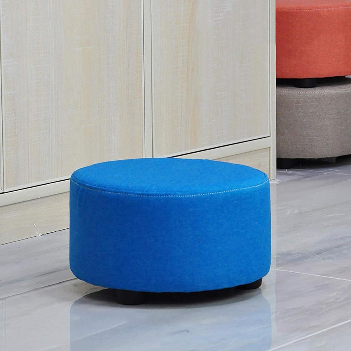 Kleine Poef - Voetenbankje Zitje - Ontspannen Zitten - Massief Houten Frame - 20x28cm - Blauw