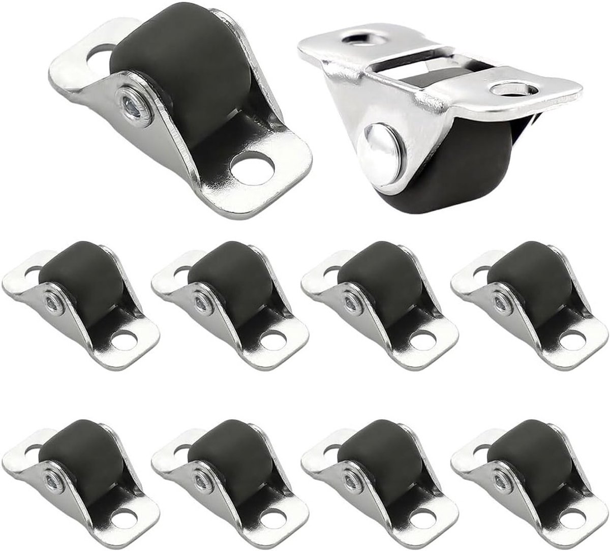 Kleine Rubber Wielen met Stalen Plaat - 10 Stuks, Ideaal voor Meubels, Huishoudelijke Apparaten en Vloeren Bescherming