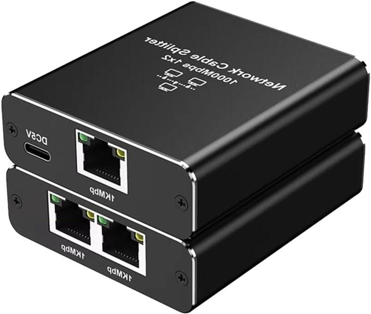 Ethernet Adapter Splitter - LAN Internet Switch - Netwerk Uitbreiden - Gigabit Snelheid - 8x5x3 cm - Zwart