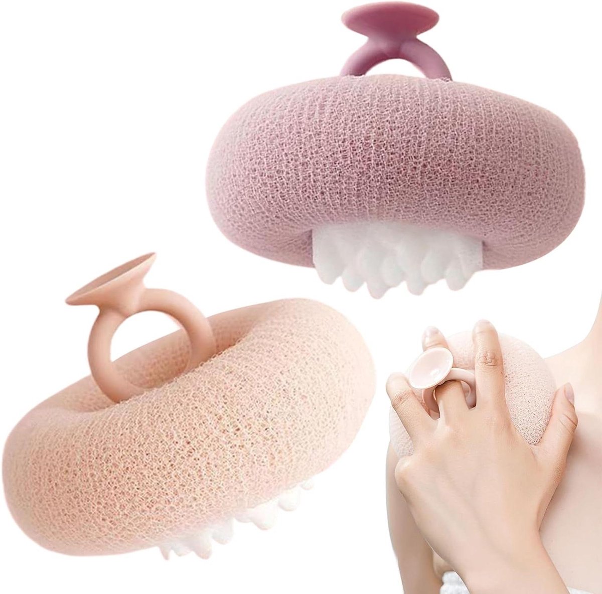 Badspons Zonnebloem - Douche Puff - Dagelijkse Reiniging - Met Zuignap - 2 stuks - Geel