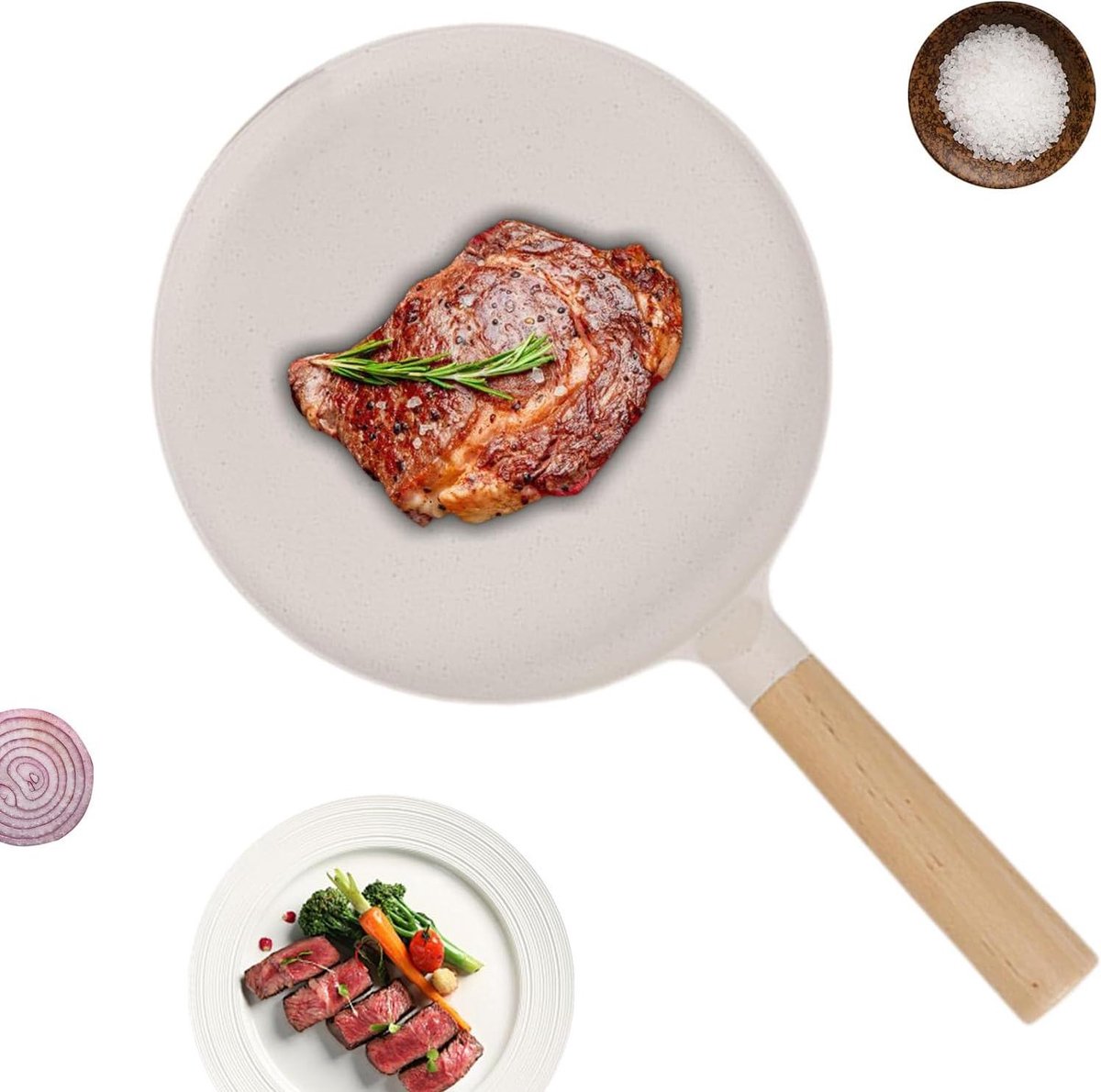 Koekenpan - Wokpan Antiaanbaklaag - Snel Koken - Ergonomische Handgreep - 24 cm - Wit