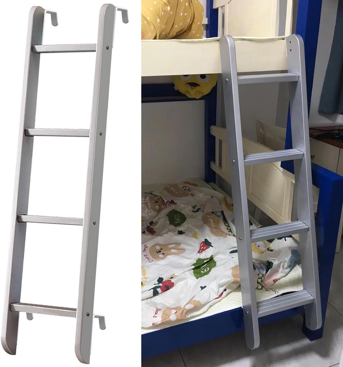 Stapelbedladder Hout - Stapelbedtrap Opstapladder - Veilig in Bed Klimmen - Verstelbare Haakpositie - 130 cm Hoog - Niet gespecificeerd