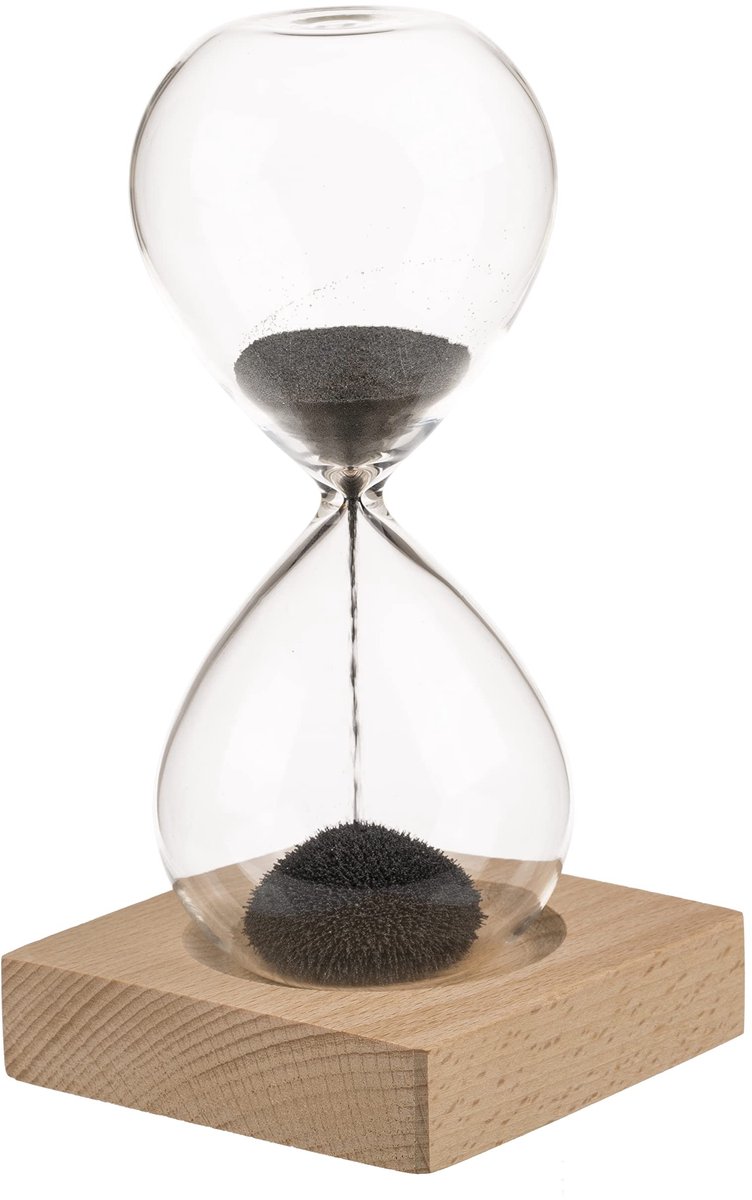 Dailygoody - Magnetische zandloper - Decoratieve zandloper - Elegant design - Zwart zand - Tijdmeter 1 minuut - Geschikt voor huis en kantoor - 16 cm