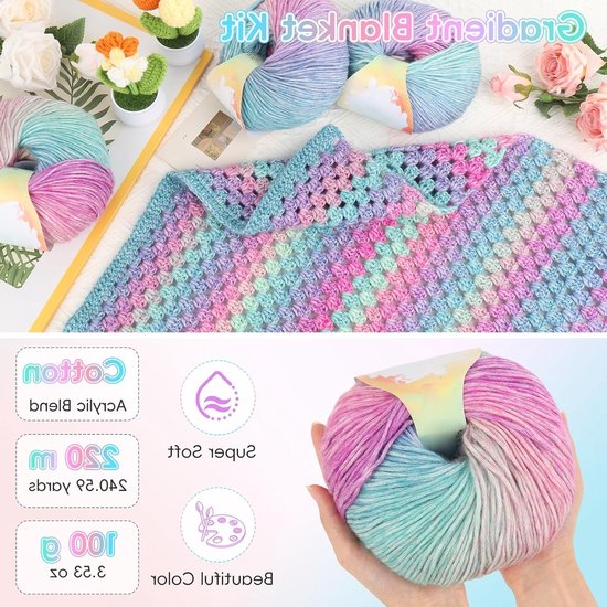 Crochet Deken Set voor Beginners - Haakproject met Kleurrijke Patronen en Accessoires — afbeelding 2