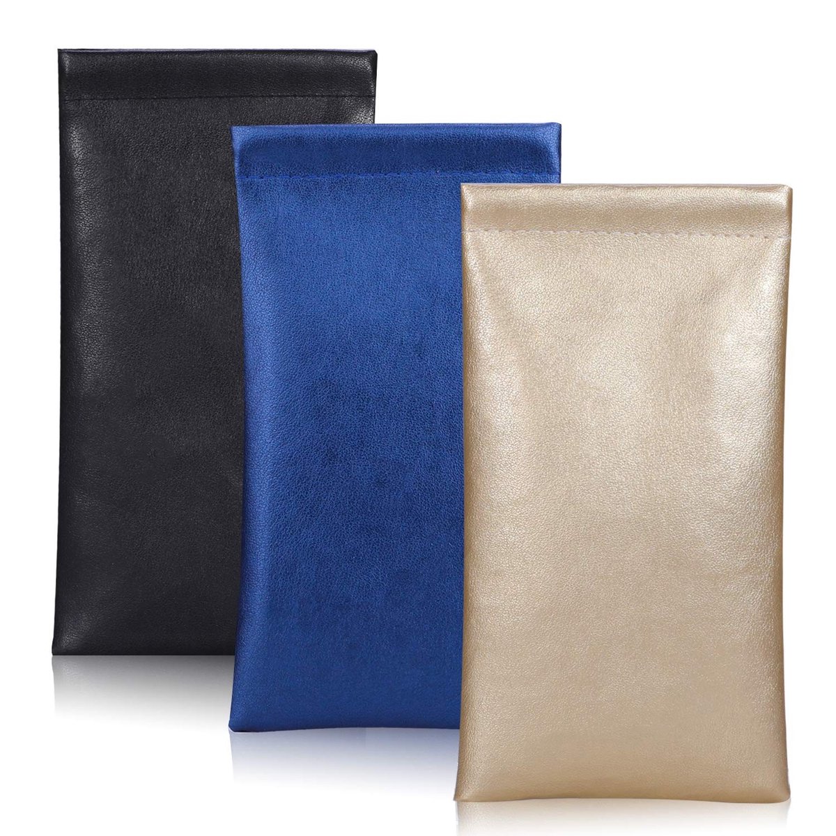 Dailygoody - Brillenkoker - Draagbaar - Zacht - Blauw - PU-leer - Multifunctioneel - Geschikt voor Dames, Heren en Kinderen - 3 Stuks