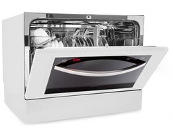 Klarstein mini-vaatwasser voor 6 couverts, stille UV-vaatwasser, compact met 7 wasprogramma's, kleine tafelvaatwasser voor thuis, kantoor, camping, mini-vaatwasser met wateraansluiting