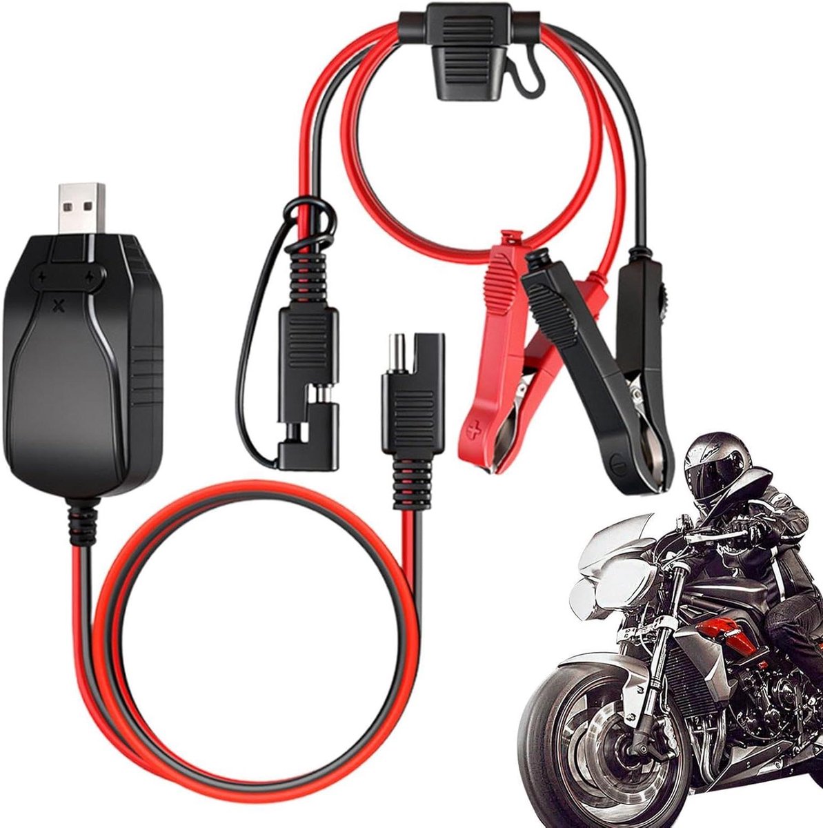 Motor Acculader - Intelligente Lader - Accu Onderhoud - USB Stroomvoorziening - 12V - Zwart